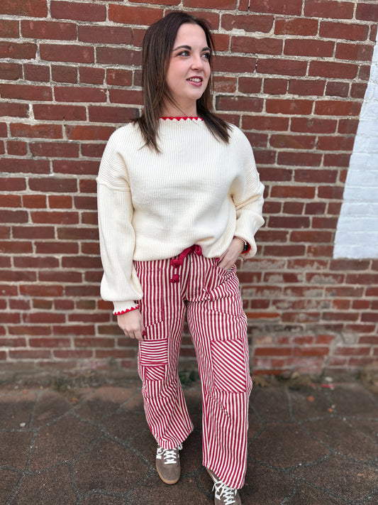 Cherry Stripe Patch Pants