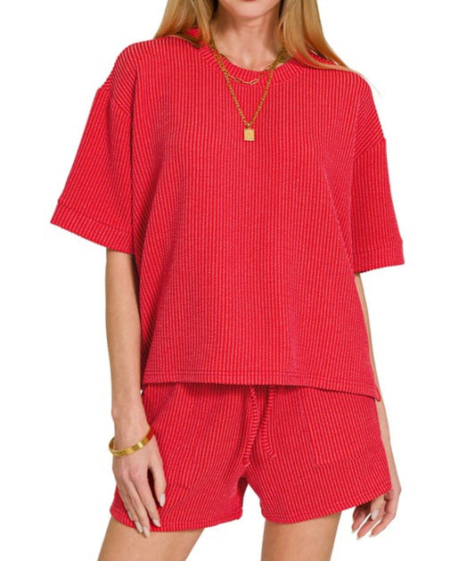 Red Haze Ribbed Set
